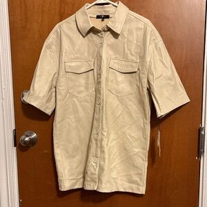 7 For All Mankind Beige Button-Up Midi Dress